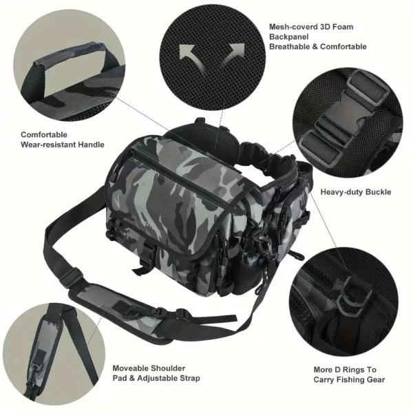 Sac de pêche multifonction avec bretelles – rangement matériel et accessoires