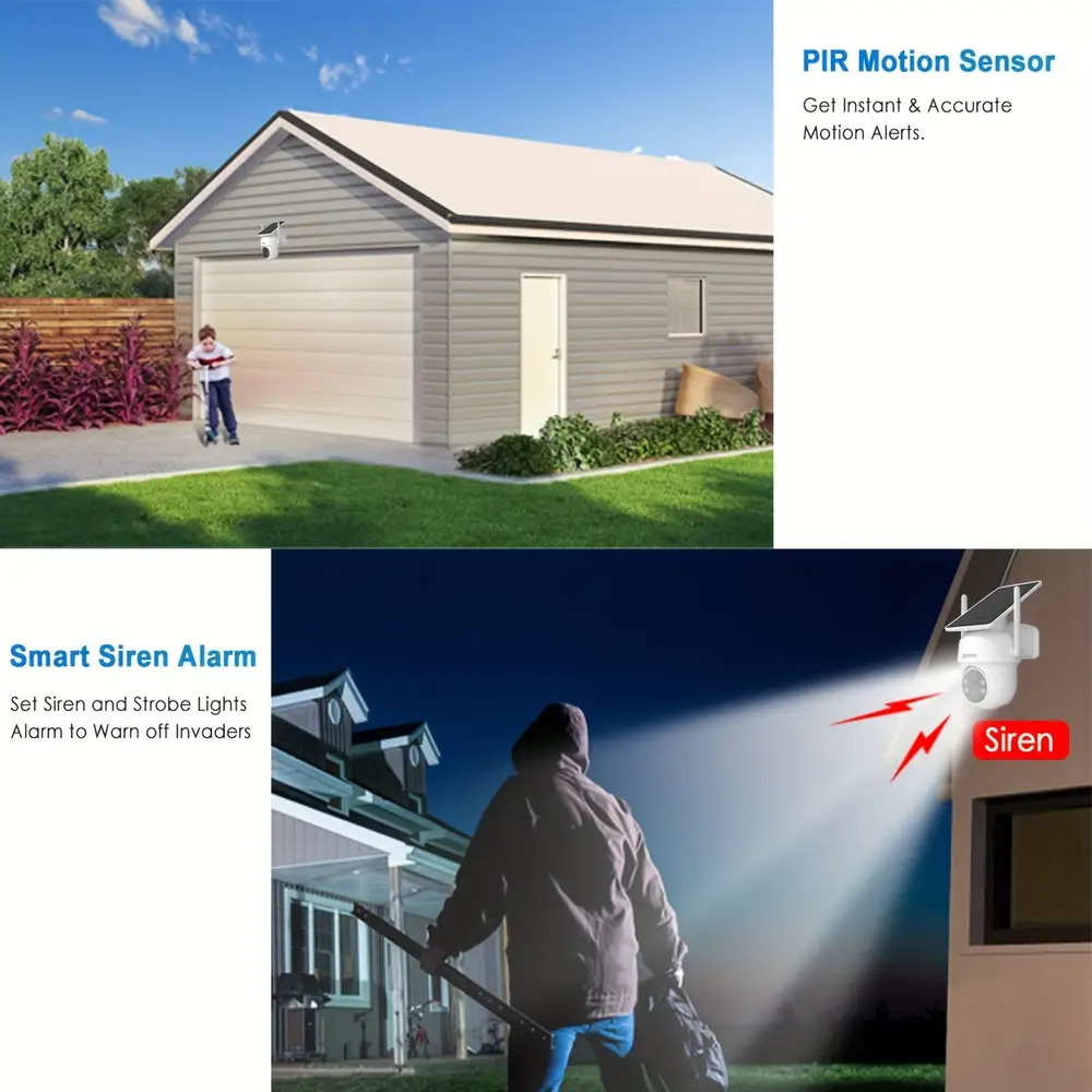 Caméra de surveillance solaire 3MP – vision 360° HD couleur, alerte et interphone