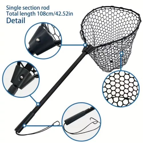 Epuisette de pêche en aluminium pliable avec filet silicone anti-accrocs