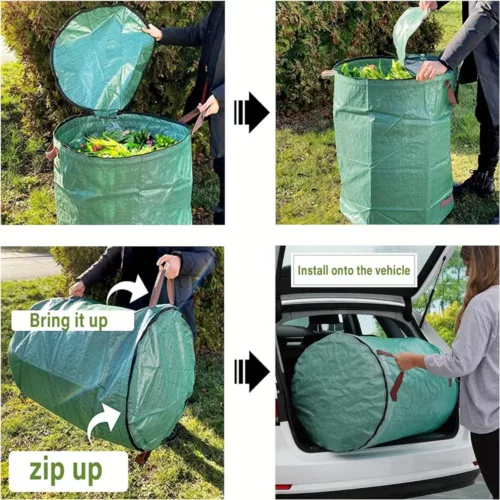Sacs à déchets de jardin avec fermeture éclair – lot de 2 avec couvercle
