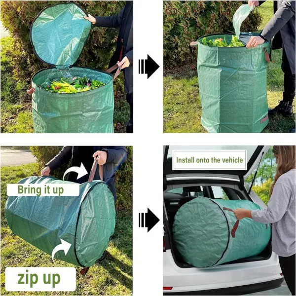 Sacs à déchets de jardin avec fermeture éclair – lot de 2 avec couvercle