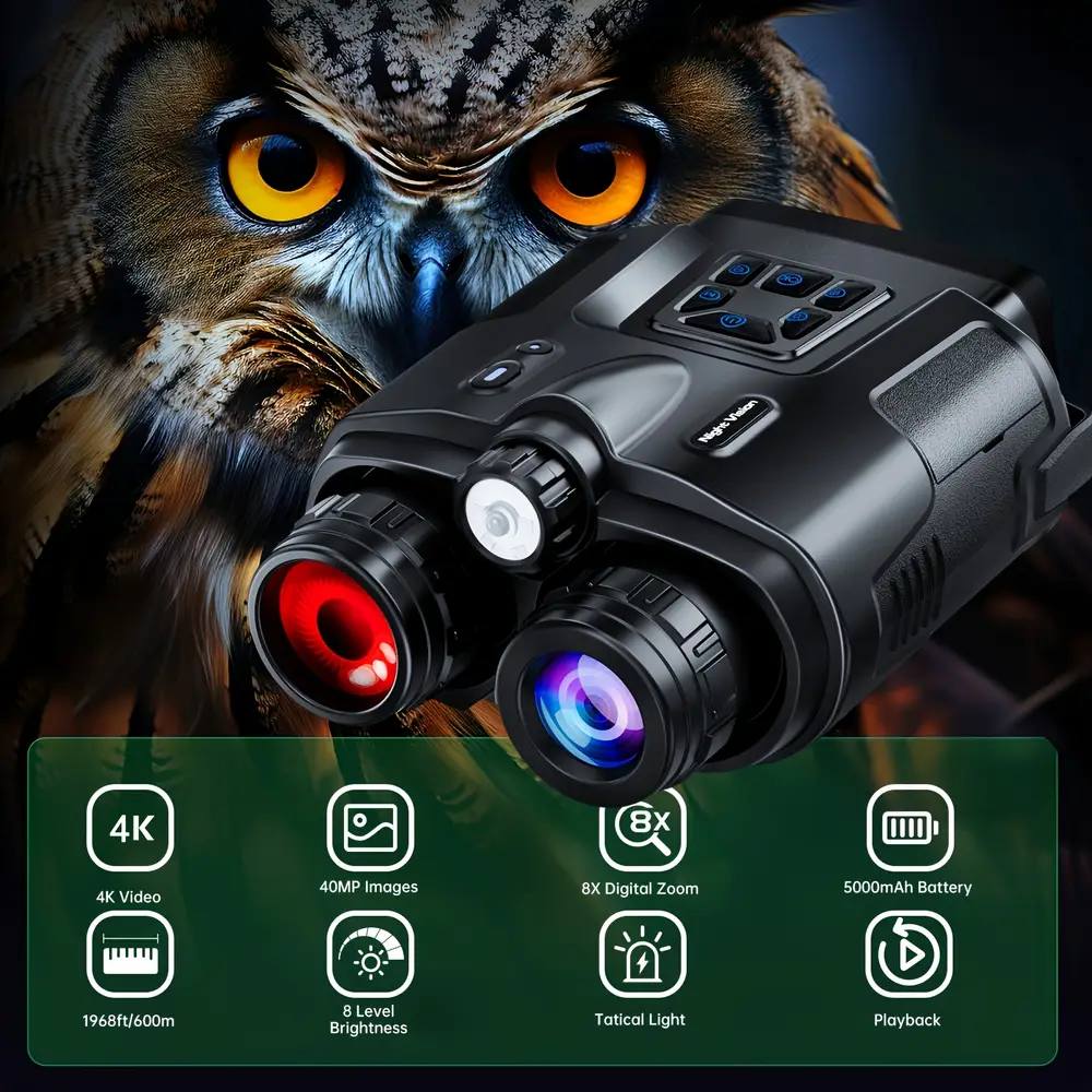 Jumelles vision nocturne infrarouge 4K avec éclairage tactique intégré