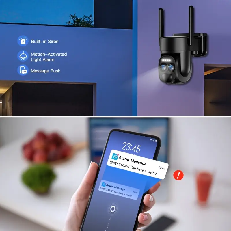 Caméra de surveillance extérieure solaire 360° avec double objectif et audio HD