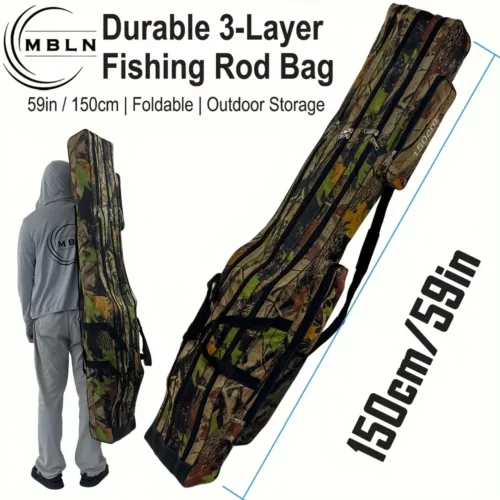 Sac canne à pêche triple compartiment camouflage jungle – rangement pratique