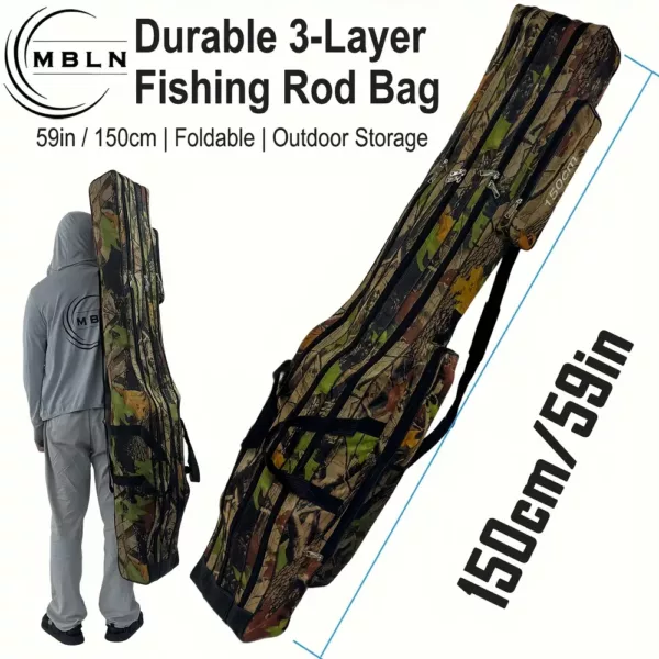 Sac canne à pêche triple compartiment camouflage jungle – rangement pratique