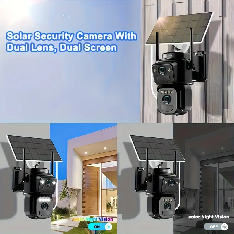 Caméra solaire WiFi 1080P avec zoom 10x, vision nocturne couleur et détection 360°