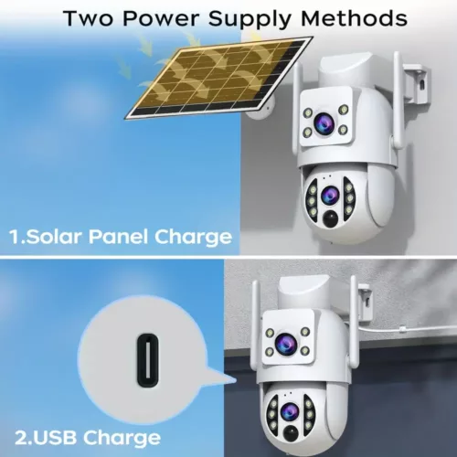 Caméra de sécurité extérieure solaire 1296P PTZ avec vision nocturne couleur