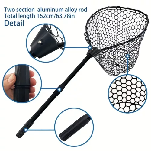 Epuisette de pêche en aluminium pliable avec filet silicone anti-accrocs