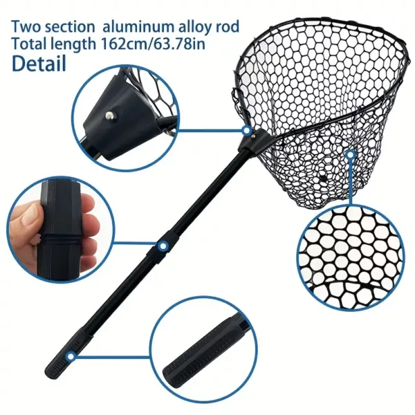 Epuisette de pêche en aluminium pliable avec filet silicone anti-accrocs