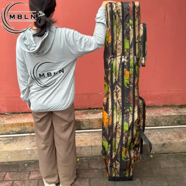 Sac canne à pêche triple compartiment camouflage jungle – rangement pratique