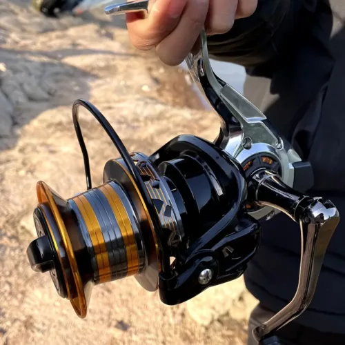 Moulinet de pêche à fil rotatif robuste – manivelle pliante et frein fluide
