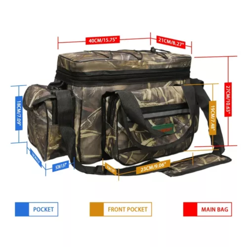 Sac de pêche à bandoulière camouflage – rangement équipement mer et carpe