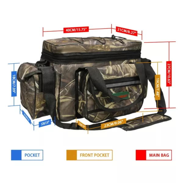 Sac de pêche à bandoulière camouflage – rangement équipement mer et carpe