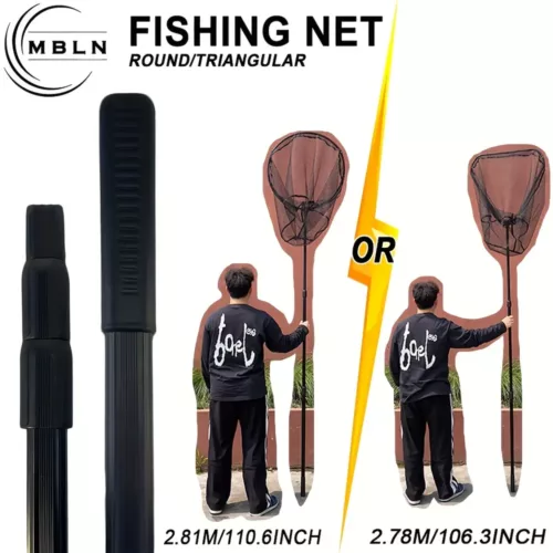 Épuisette de pêche pliable en aluminium – filet renforcé maille noire robuste