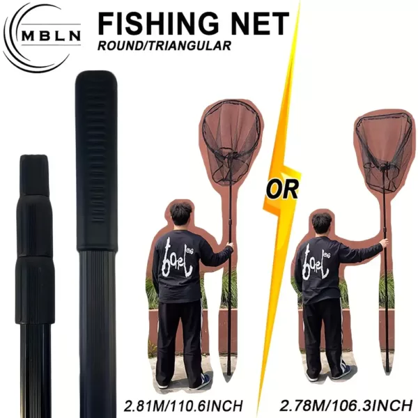 Épuisette de pêche pliable en aluminium – filet renforcé maille noire robuste