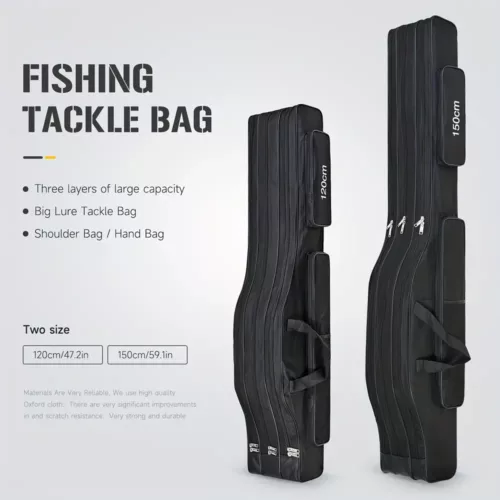 Fourreau de pêche 3 compartiments en tissu Oxford résistant avec bretelles rembourrées