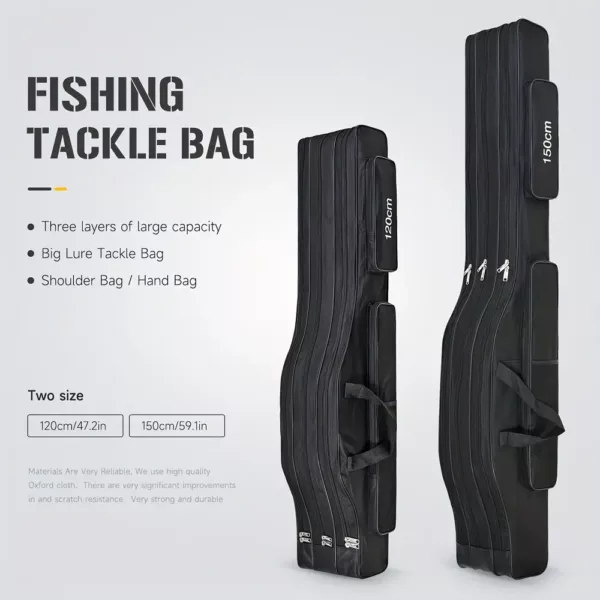 Fourreau de pêche 3 compartiments en tissu Oxford résistant avec bretelles rembourrées