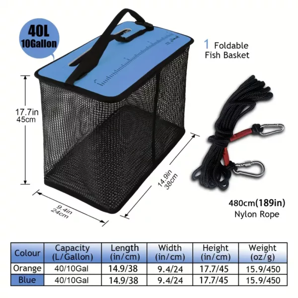 Panier de pêche flottant pliable avec filet à séchage rapide et poignée renforcée