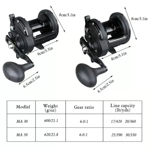 Moulinet de pêche ambidextre 6.0:1 en carbone – frein puissant 25 kg mer et bateau