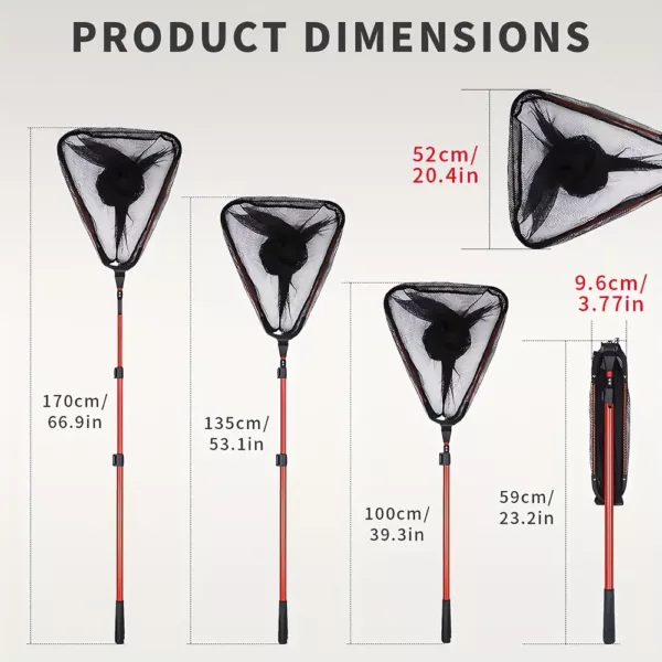 Filet de pêche pliable triangulaire – léger, solide et facile à transporter