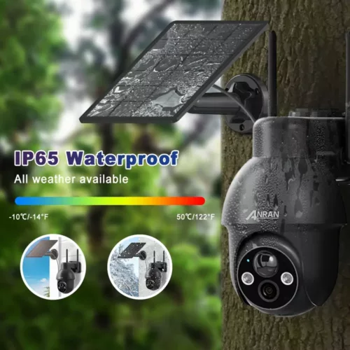 Caméra de sécurité solaire extérieure 3MP 1296P – lot de 2 sans fil avec détection intelligent