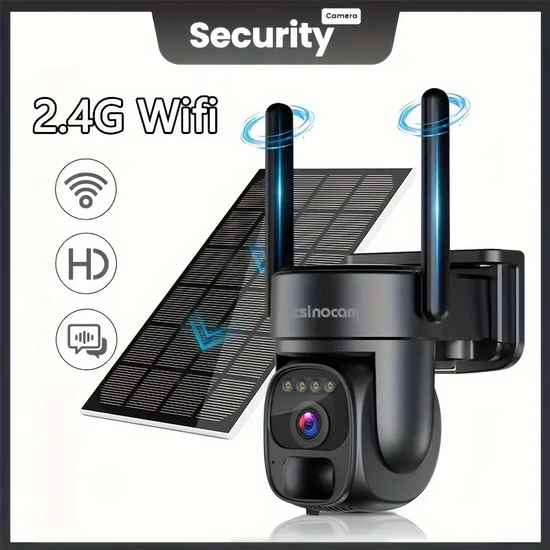 Caméra de surveillance solaire 1080p HD – vision nocturne et détection de mouvement