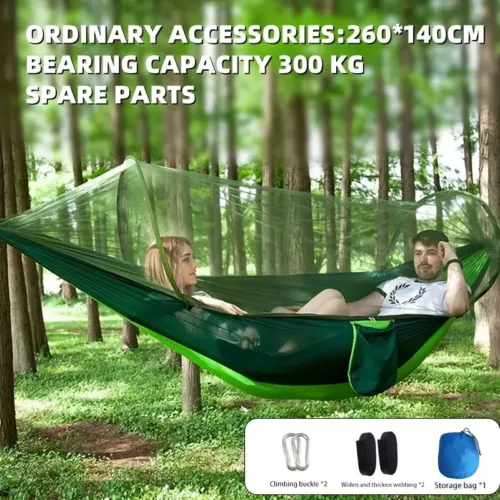 Hamac suspendu double avec moustiquaire – nylon respirant, charge 300 kg