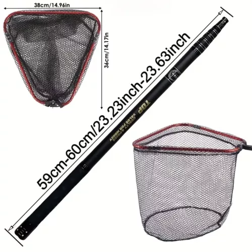 Epuisette de pêche pliable en alliage et filet résistant – manche carbone robuste