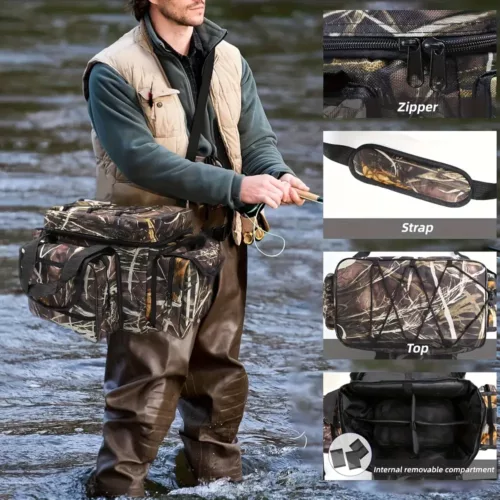 Sac de pêche pour homme grande capacité – motif camouflage et multiples poches