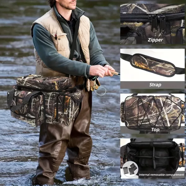 Sac de pêche pour homme grande capacité – motif camouflage et multiples poches