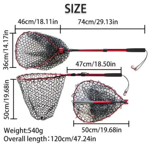 Filet de pêche pliable en aluminium avec poche silicone et mailles fines
