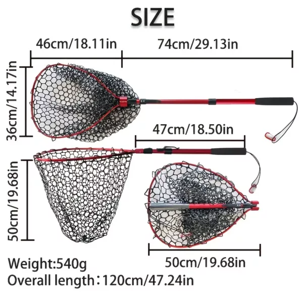 Filet de pêche pliable en aluminium avec poche silicone et mailles fines