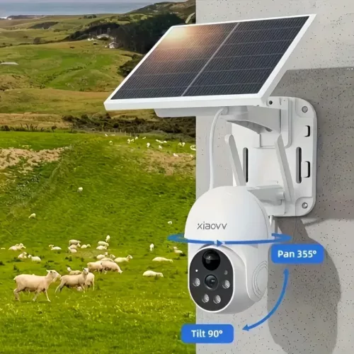 Caméra de surveillance extérieure sans fil solaire 1080p avec vision nocturne HD