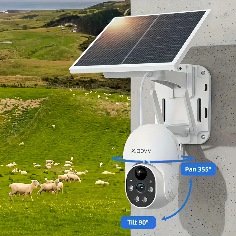 Caméra de surveillance extérieure sans fil solaire 1080p avec vision nocturne HD