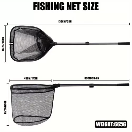 Épuisette télescopique de pêche large ouverture – manche aluminium pliable
