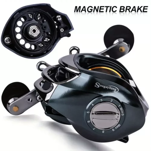 Moulinet baitcasting haute vitesse 7.0:1 avec frein magnétique pour eau douce ou salée