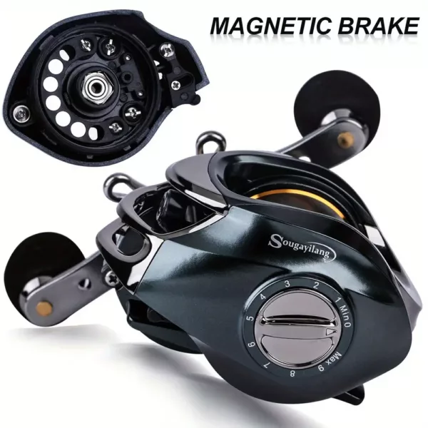 Moulinet baitcasting haute vitesse 7.0:1 avec frein magnétique pour eau douce ou salée