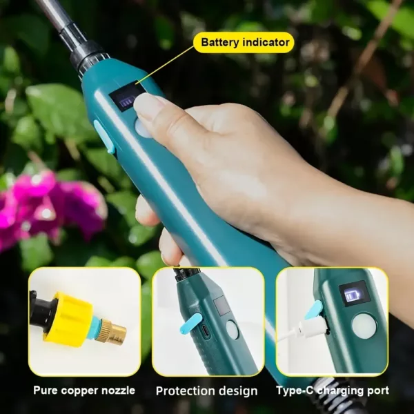 Pulvérisateur télescopique USB rechargeable – 3 buses brume, portable jardin et maison