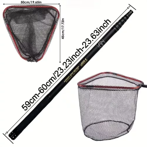 Epuisette de pêche pliable en alliage et filet résistant – manche carbone robuste