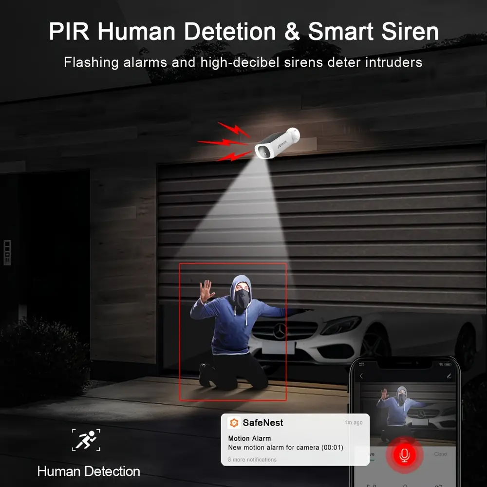 Caméras de surveillance extérieures solaires sans fil – lot de 2 avec détection mouvement