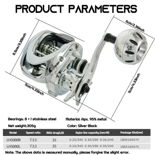 Moulinet de pêche en métal LH5000 – double sens, anti-corrosion et durable