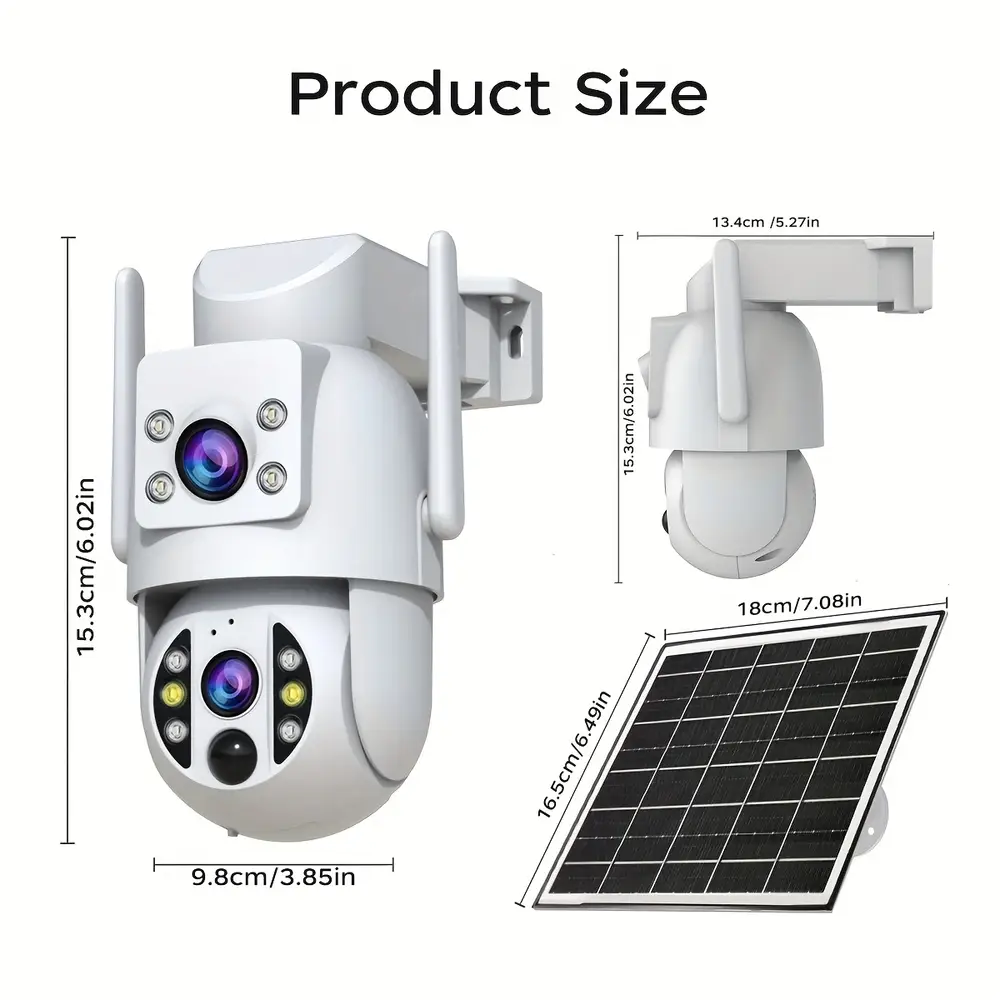 Caméra de sécurité extérieure solaire 1296P PTZ avec vision nocturne couleur