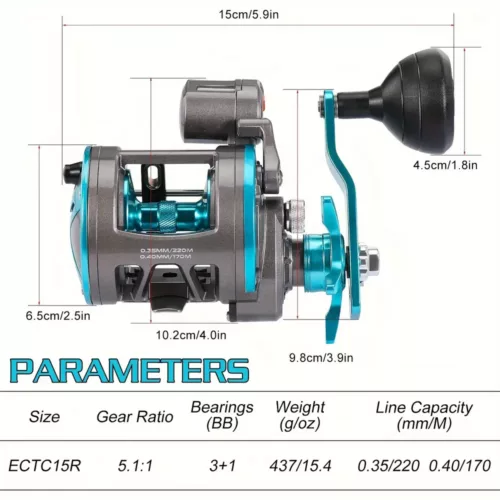 Moulinet traîne pêche main droite avec compteur de ligne et bobine 3+1 roulements