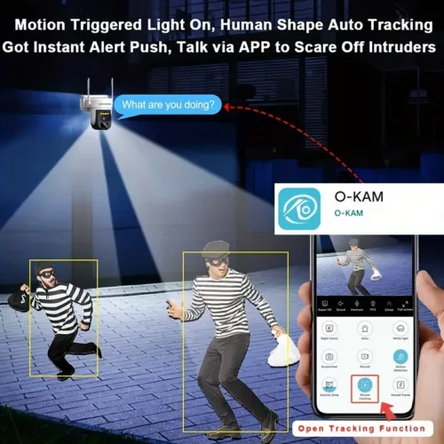 Caméra de surveillance extérieure sans fil solaire – rotation 360° et vision nocturne