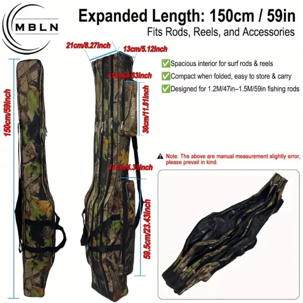 Sac canne à pêche triple compartiment camouflage jungle – rangement pratique