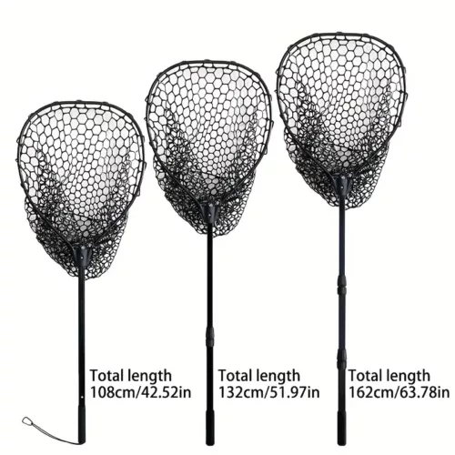 Epuisette de pêche en aluminium pliable avec filet silicone anti-accrocs