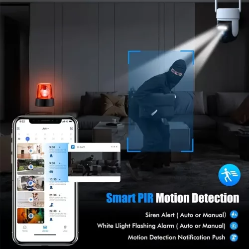 Caméra de sécurité extérieure solaire 3MP WiFi PTZ 360° avec vision nocturne couleur
