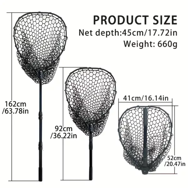Epuisette de pêche en aluminium pliable avec filet silicone anti-accrocs