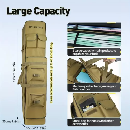Sac à cannes de pêche grande capacité – rangement pratique avec poignée épaule