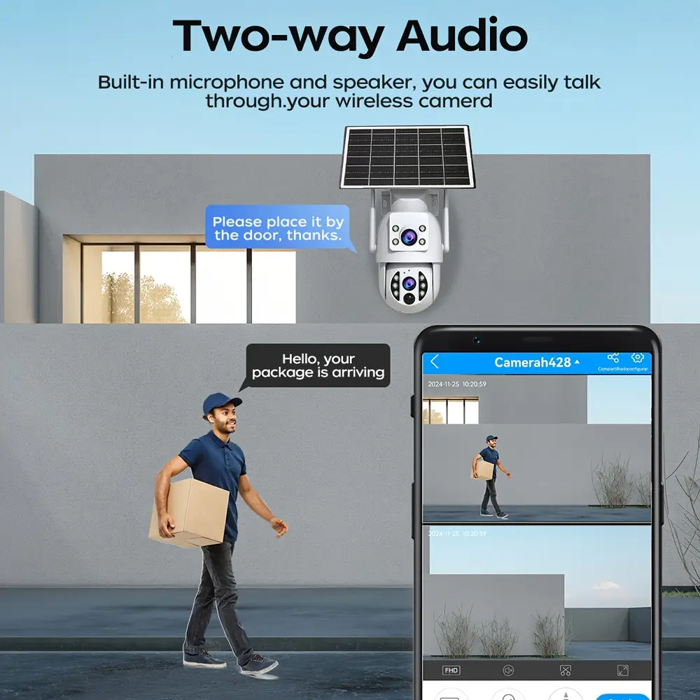 Caméra de sécurité extérieure solaire 1296P PTZ avec vision nocturne couleur